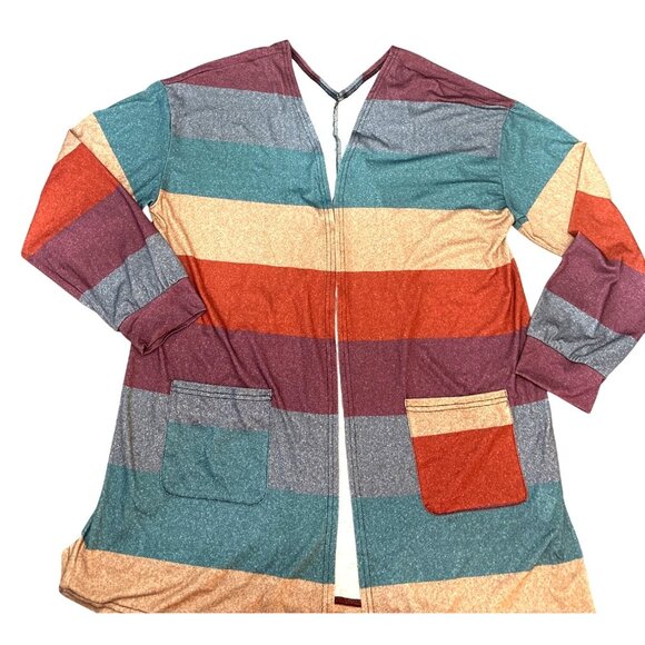 CCC Colorful Striped Cardigan With Front Pockets Lightweight Stretch Open Front - Picture 5 of 8
